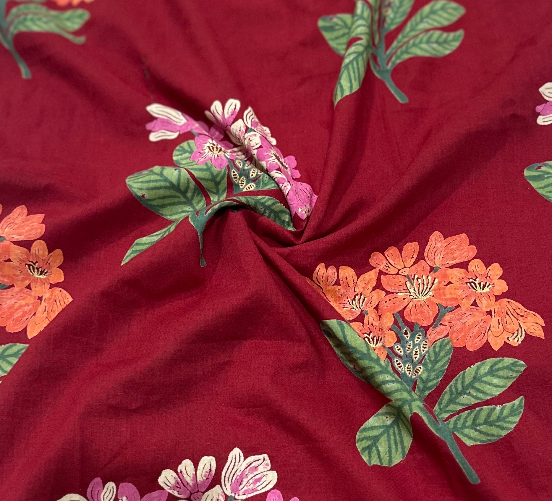 Red floral Cotton Kurta