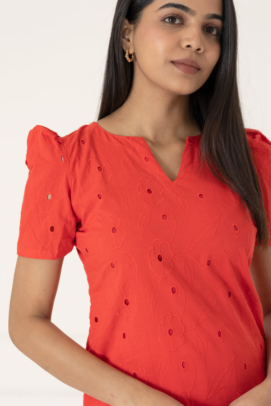 Bright Red Hakoba Cotton Kurta