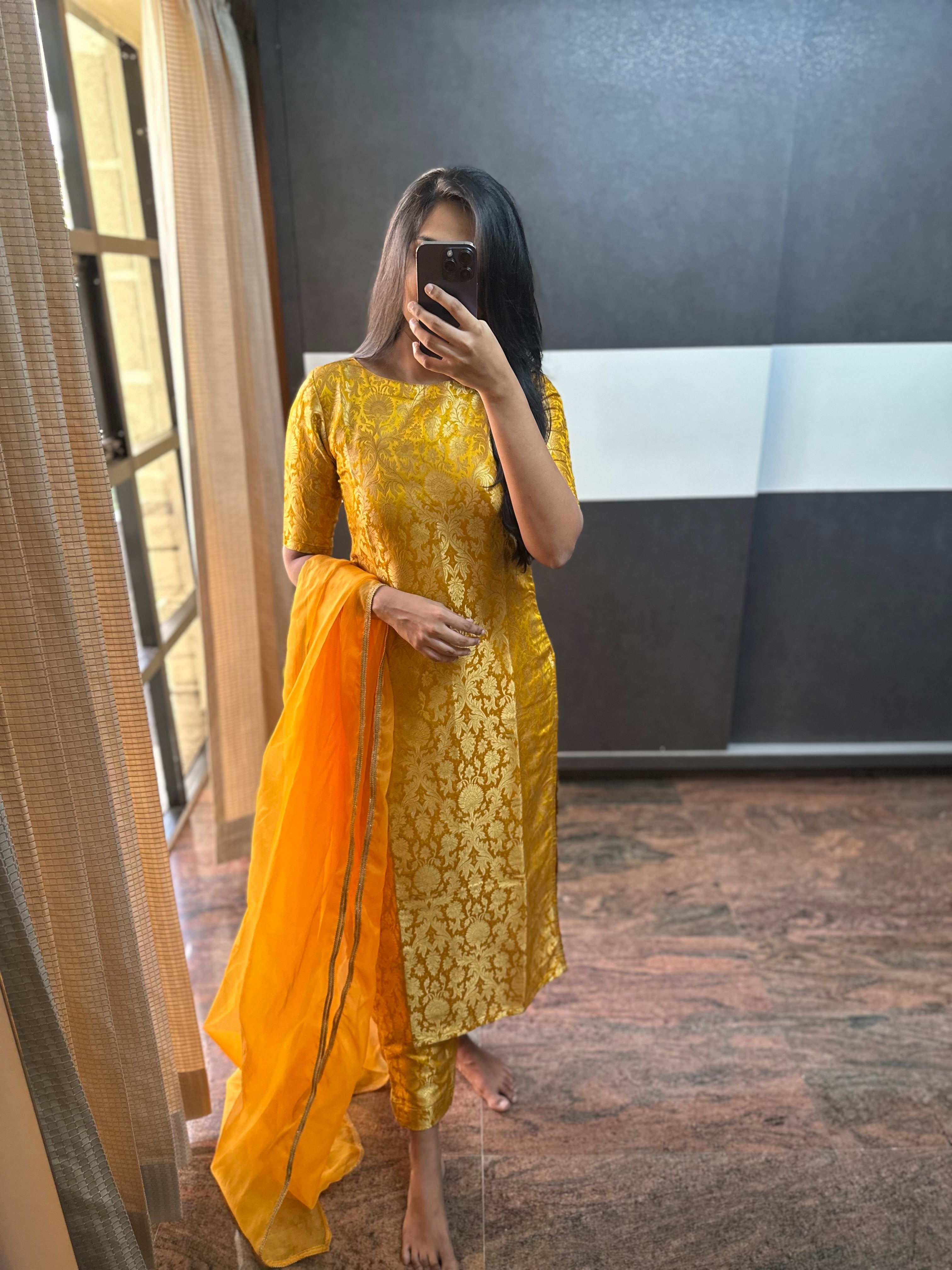 Mango Yellow Banarasi 3 Piece Set