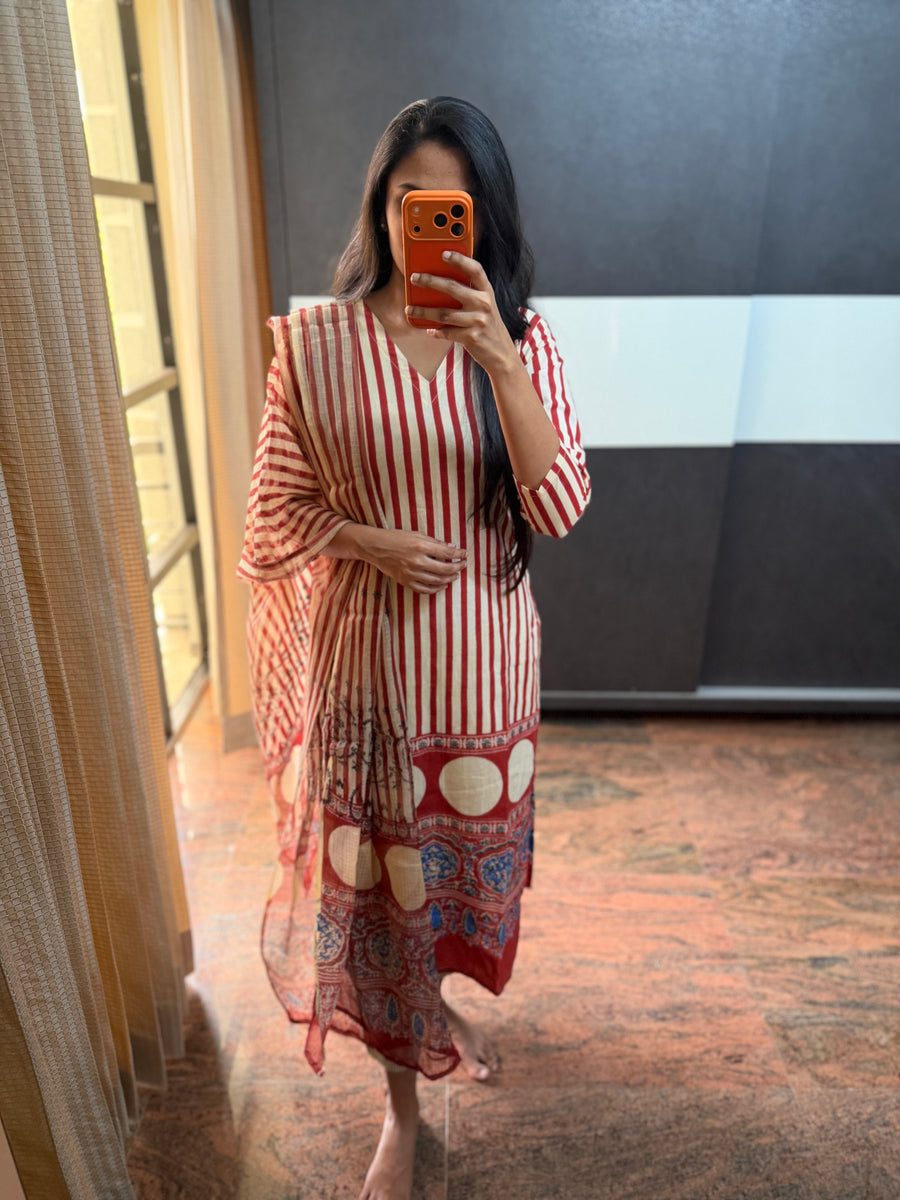 Red Ajrakh Cotton Set