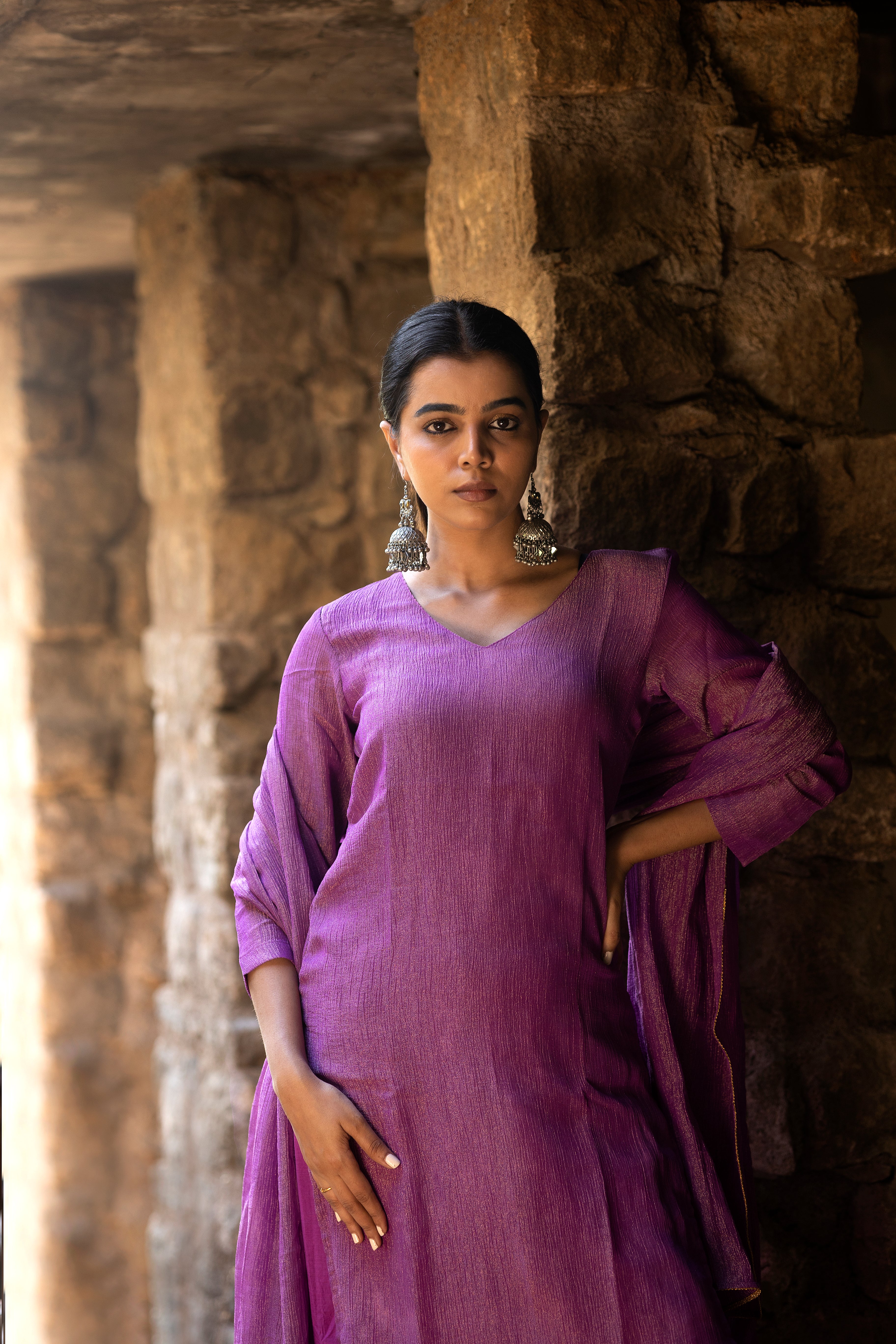 Lilac Crushed Tissue Kurta Set