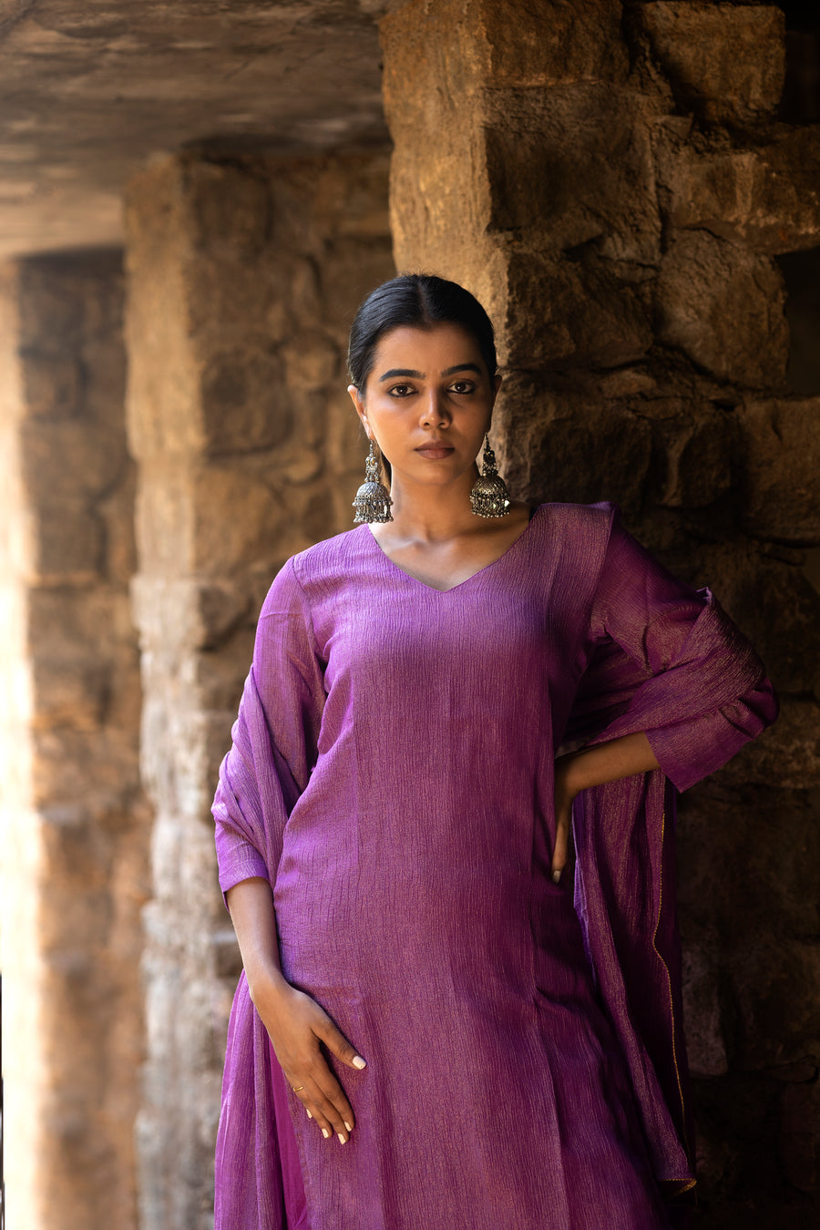 Lilac Crushed Tissue Kurta Set