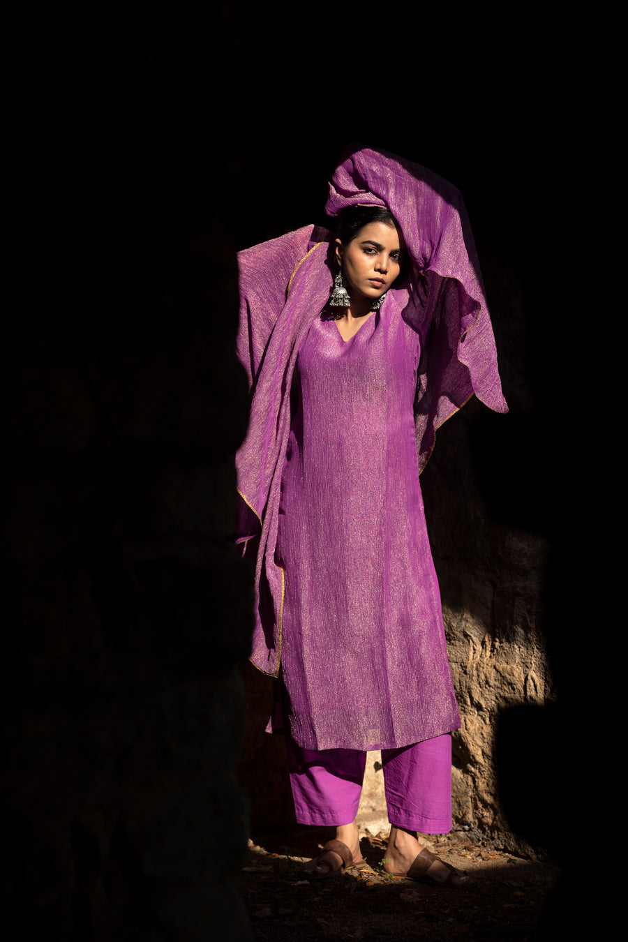 Lilac Crushed Tissue Kurta Set
