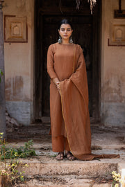 Brown Crushed Tissue Kurta Set