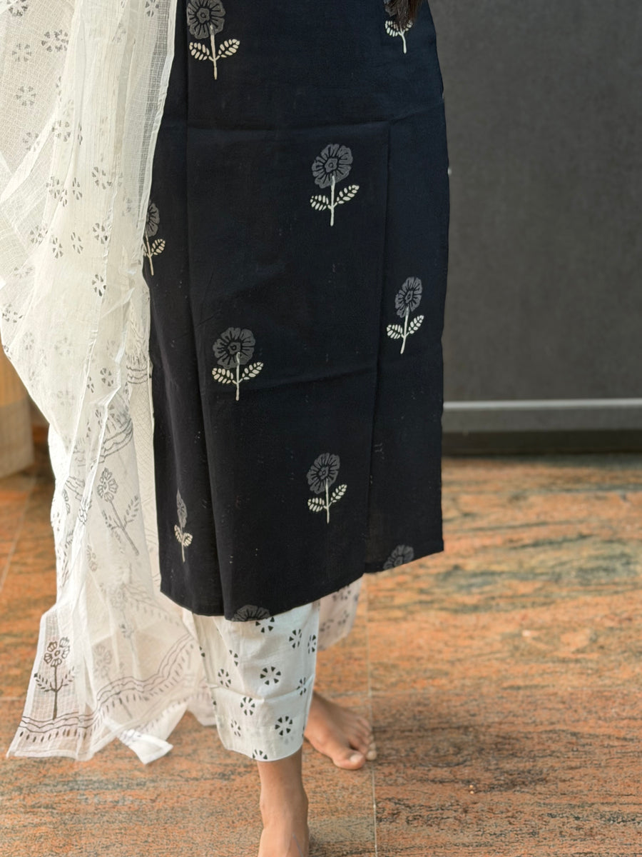 Black Cotton Set with Kota Dupatta