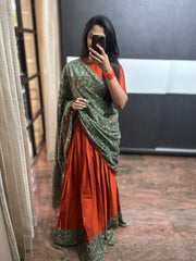 Rust Raw Silk Lehenga