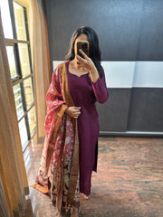 Wine Raw Silk Suit Set