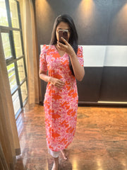Orange Floral Cotton Kurta
