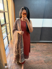 Rust Ajrakh Top And Dupatta