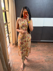 Beige Floral Cotton Co-Ords