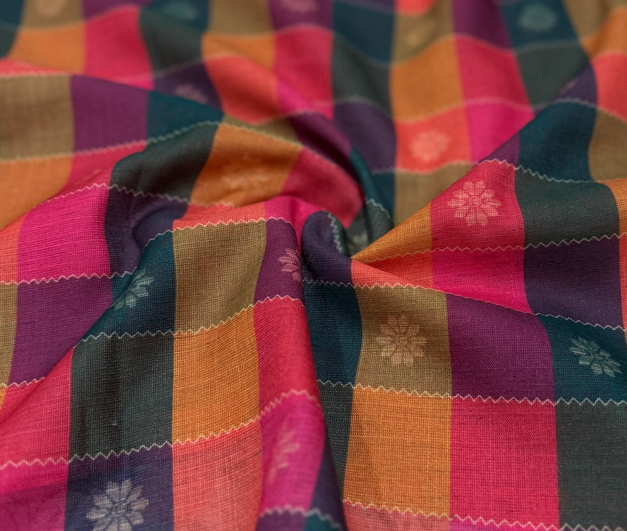 Madars Checks Top with Organza Dupatta