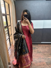 Red Silk Top Paired with Patola Dupatta