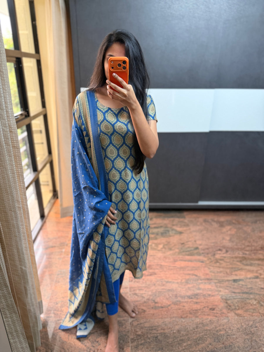 Blue Mogra Top and Dupatta Set