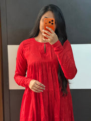 Red Panel Anarkali Set