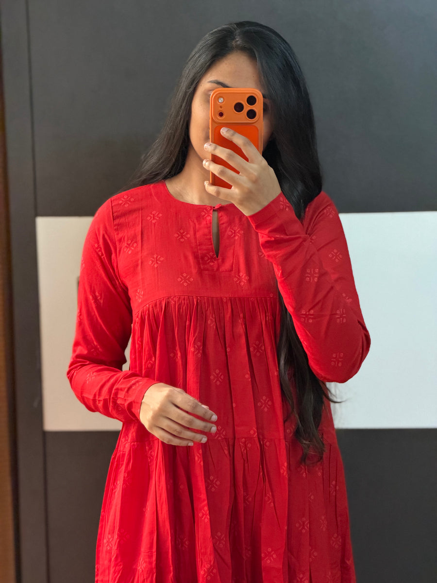 Red Panel Anarkali Set