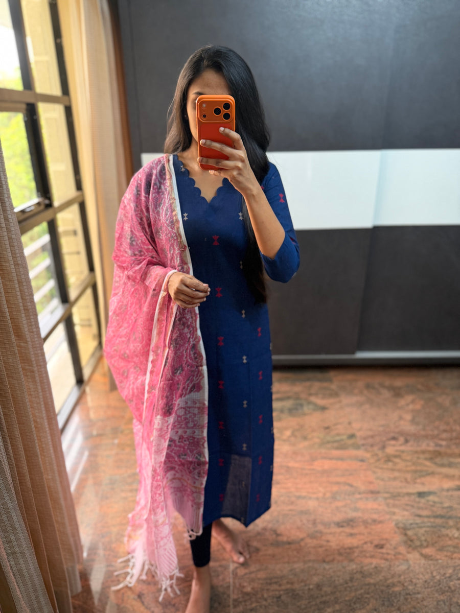 Dark Blue Top With Kota dupatta