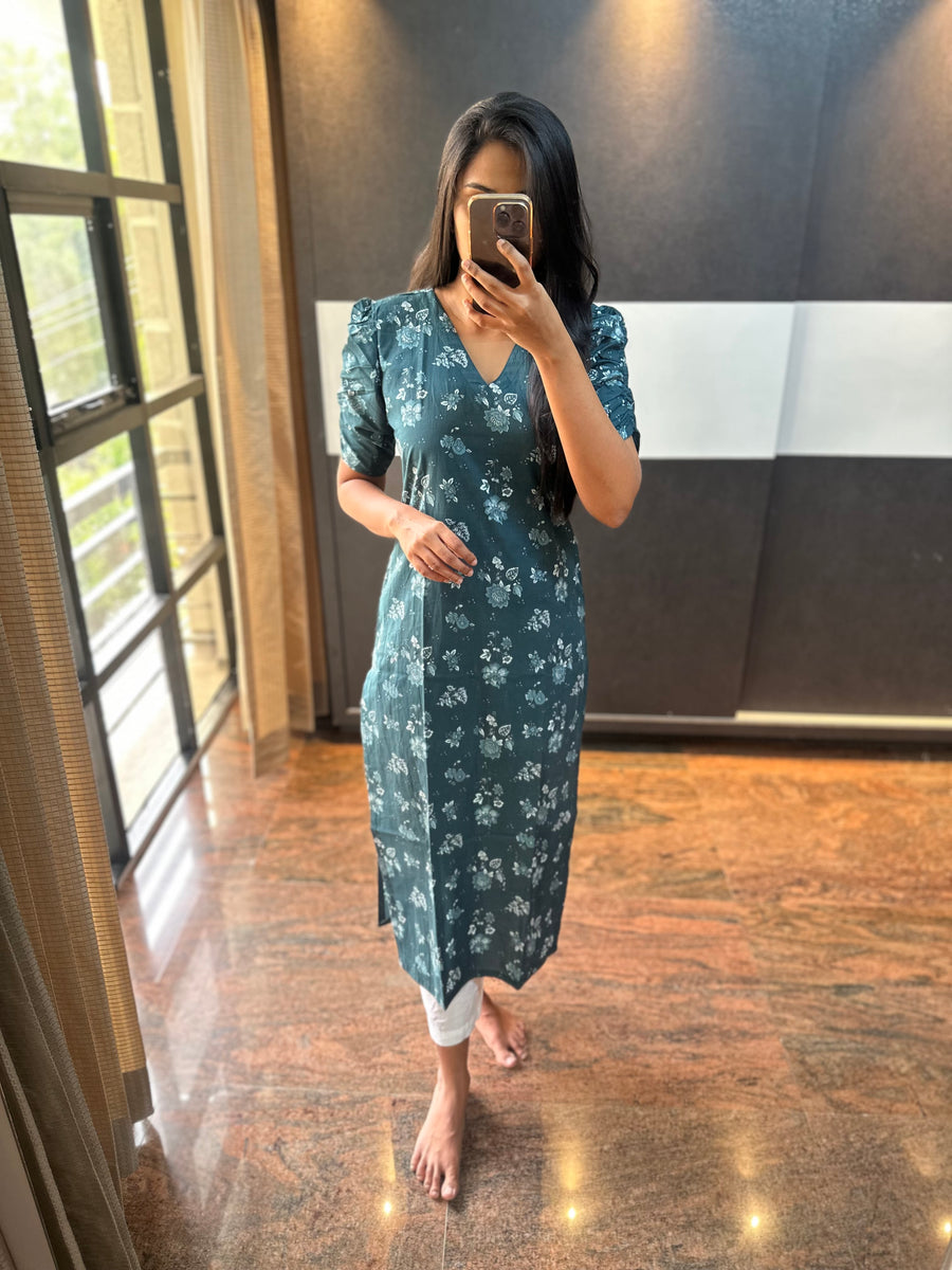 Dark Blue Block Printed Kurta