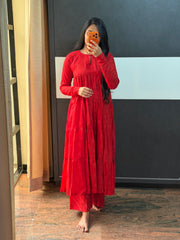 Red Panel Anarkali Set