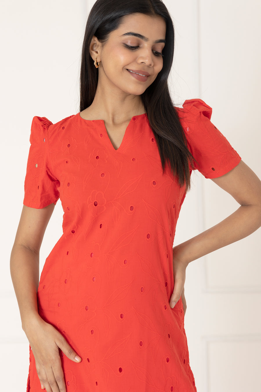 Bright Red Hakoba Cotton Kurta