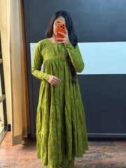 Green Panel Anarkali Set