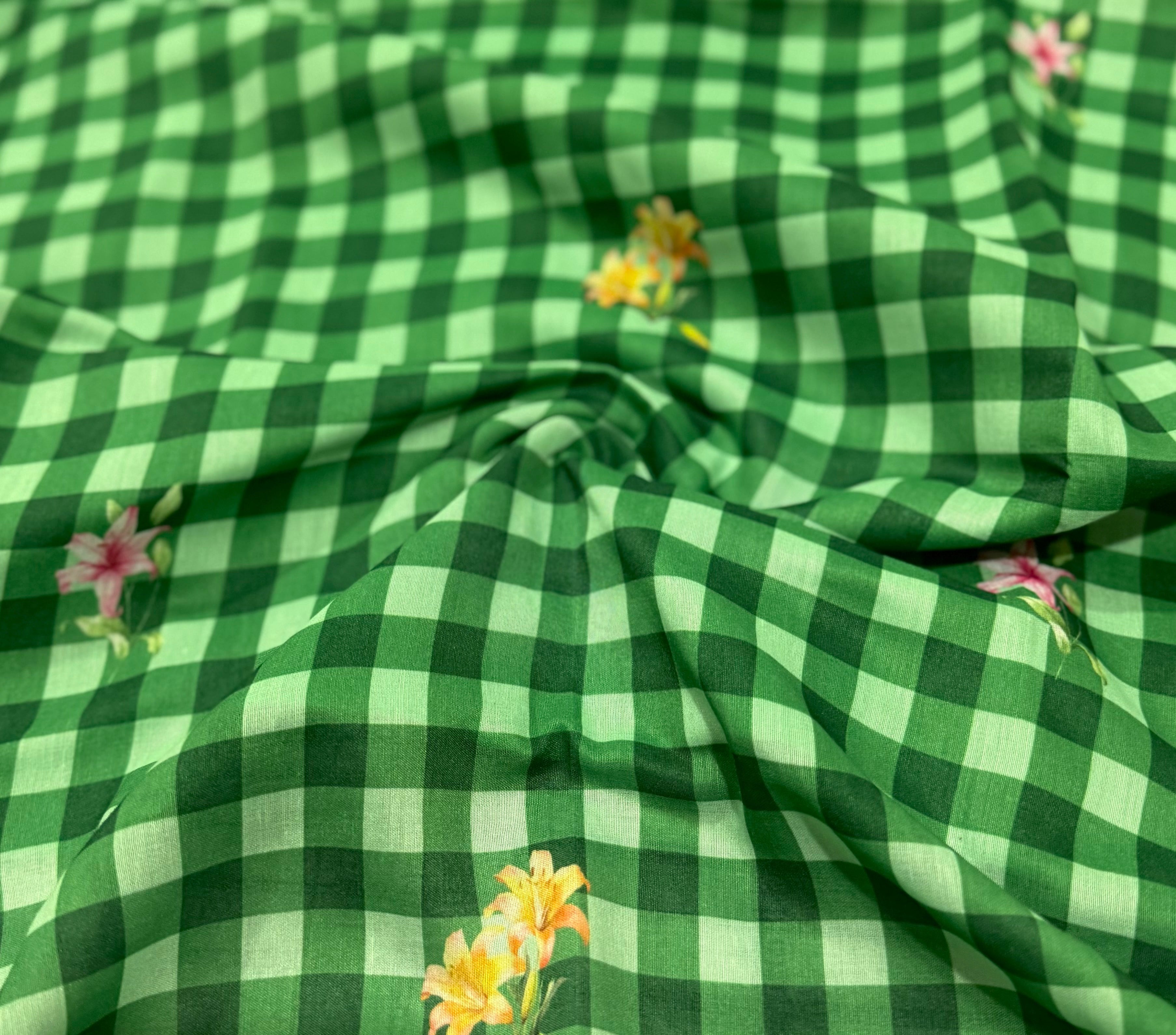 Green Checks Mul Kurta