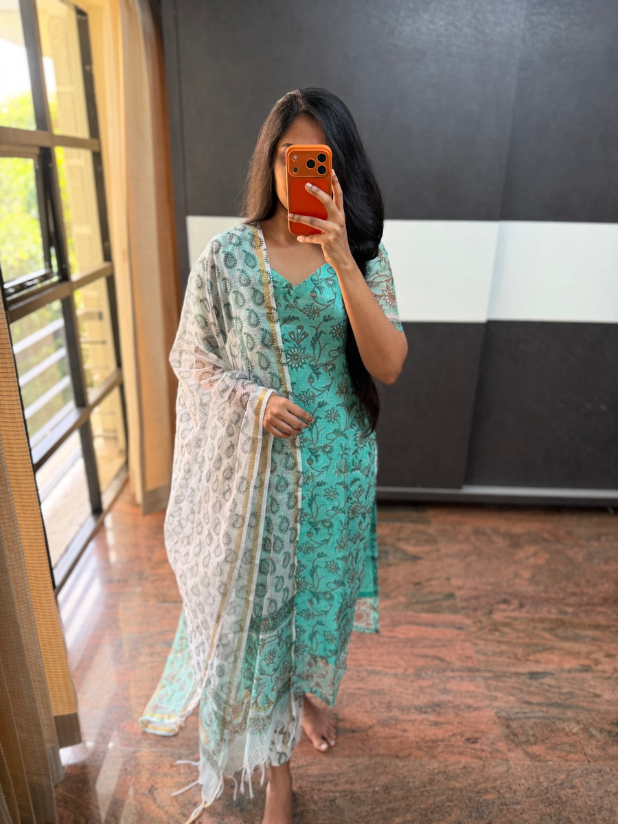 Blue Floral Kota Set