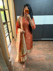 Orange Raw silk Top with Dupatta