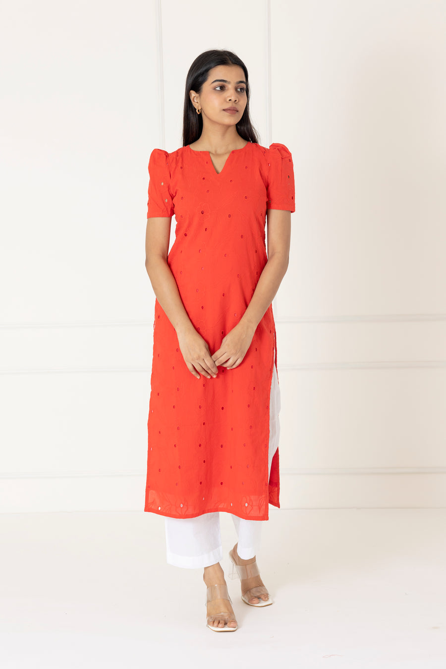 Bright Red Hakoba Cotton Kurta