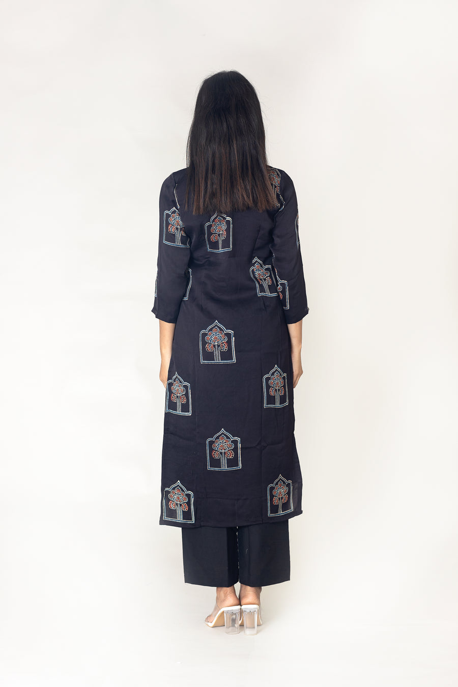Black Modal Silk Ajrakh Kurta