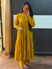Yellow Panel Anarkali Set