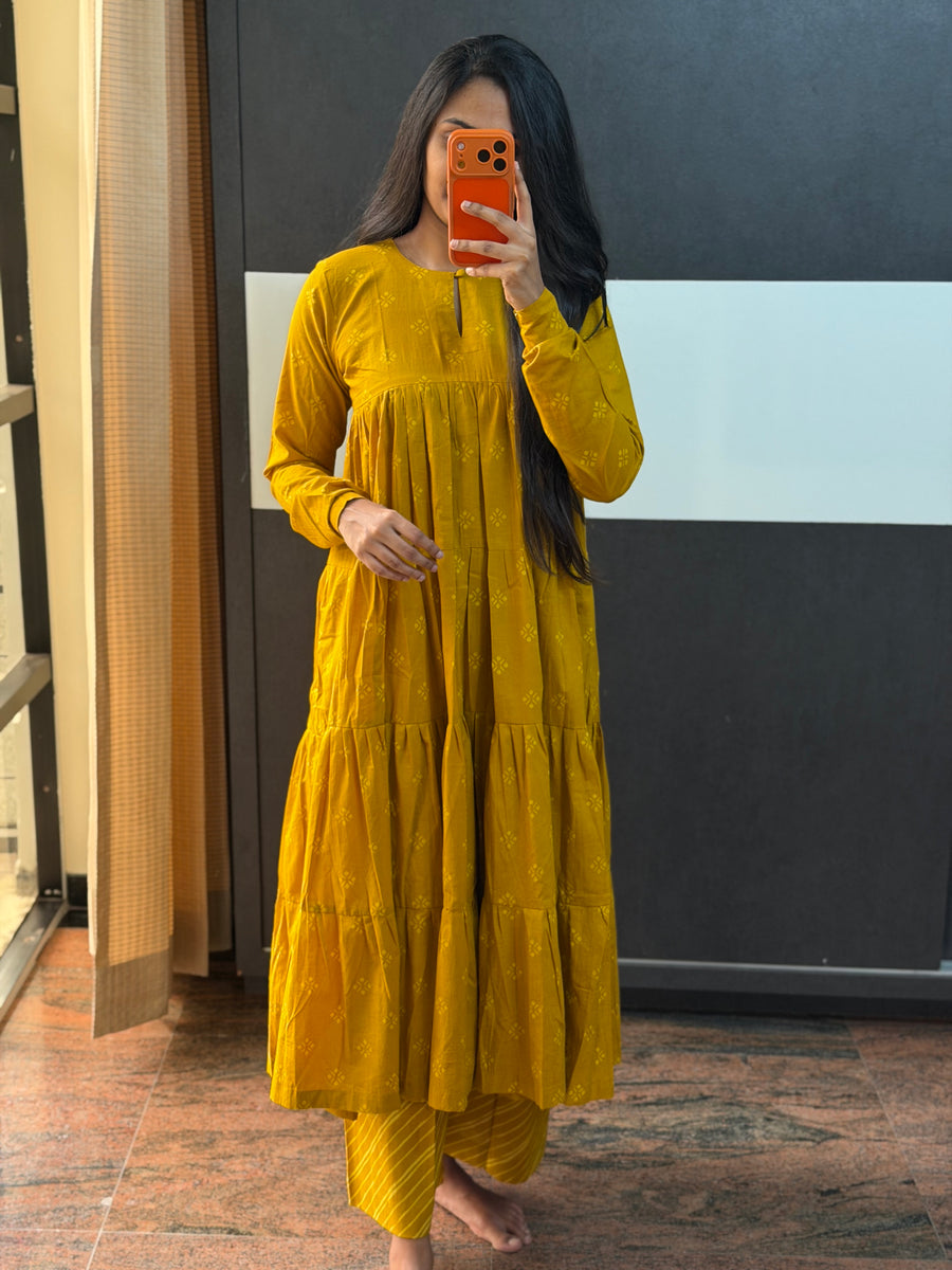 Yellow Panel Anarkali Set