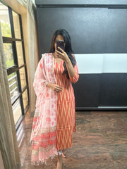 Peach Ikkat Cotton 3 Piece Set