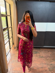 Magenta Cotton Linen Kurta
