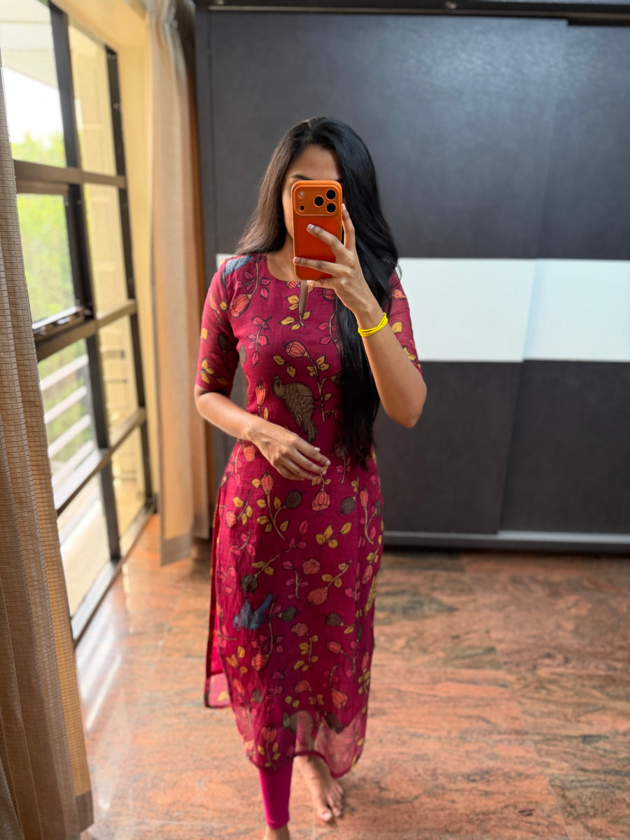 Magenta Cotton Linen Kurta
