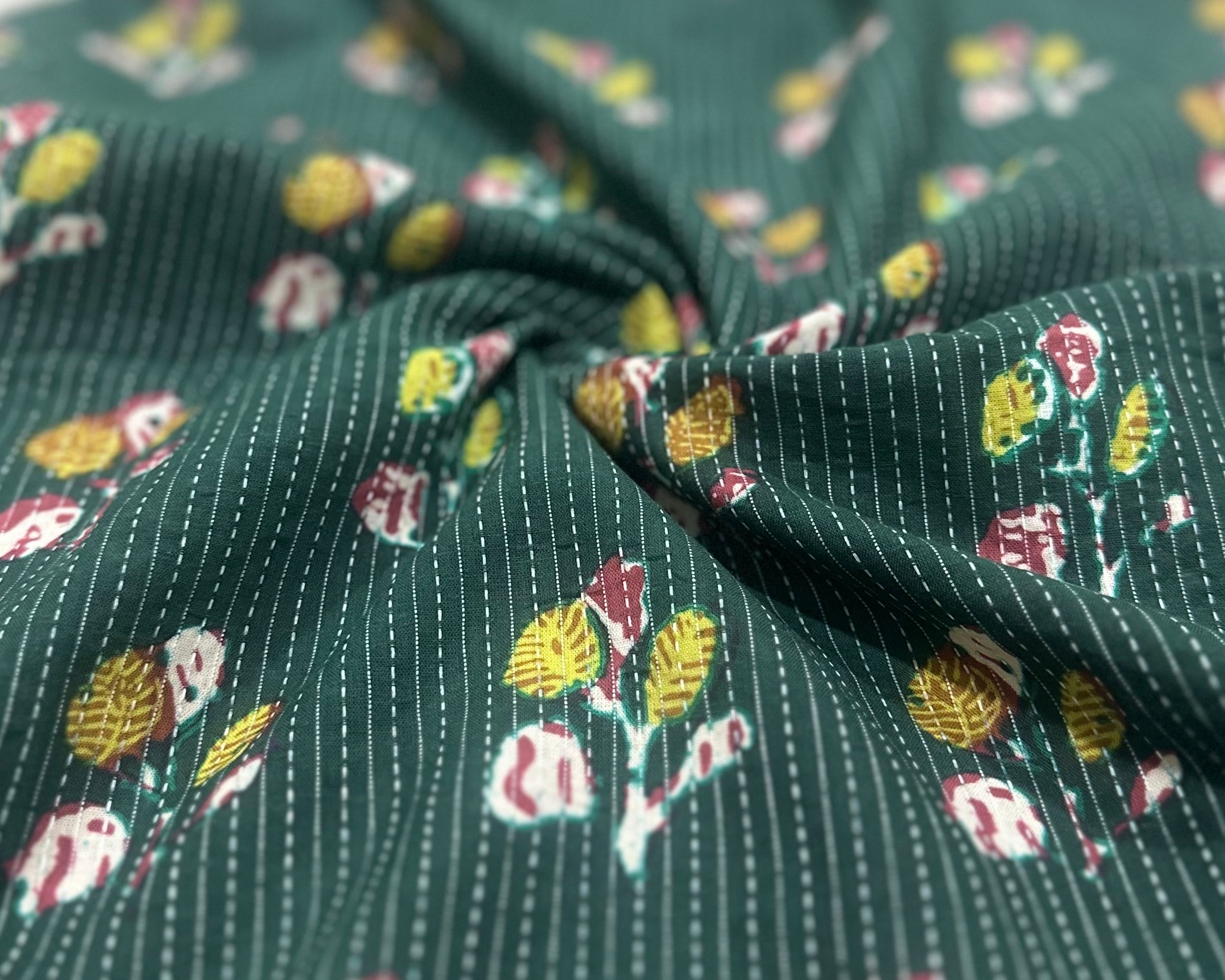 Green Kantha Stitch Kurta