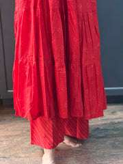 Red Panel Anarkali Set