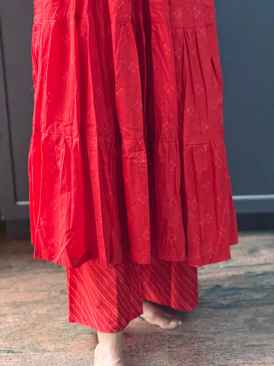 Red Panel Anarkali Set