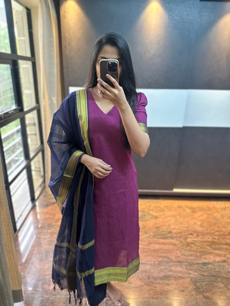 Kanchi Cotton 3 Piece Set - Purple