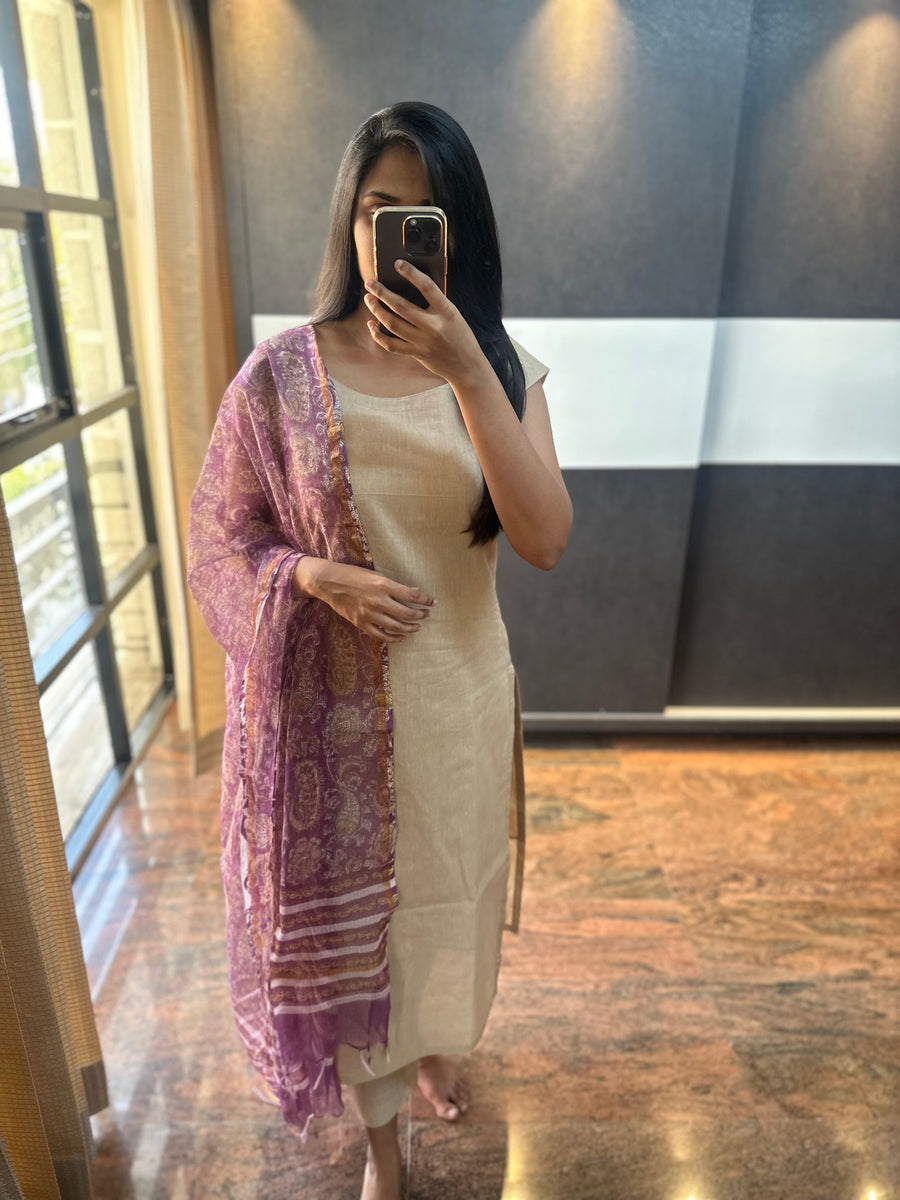 Beige Cotton Suit Set