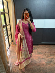 Pink Raw Silk Top with Dupatta