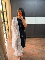 Black Cotton Set with Kota Dupatta