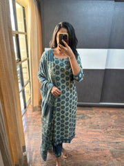 Vanaspathi Ajrakh 3 Piece Set (Blue)