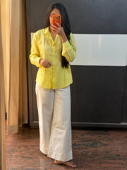 Lime Yellow Linen Blend Shirt
