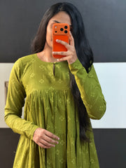 Green Panel Anarkali Set