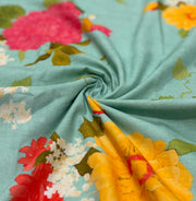 Teal blue Mul cotton Top with Chiffon Dupatta
