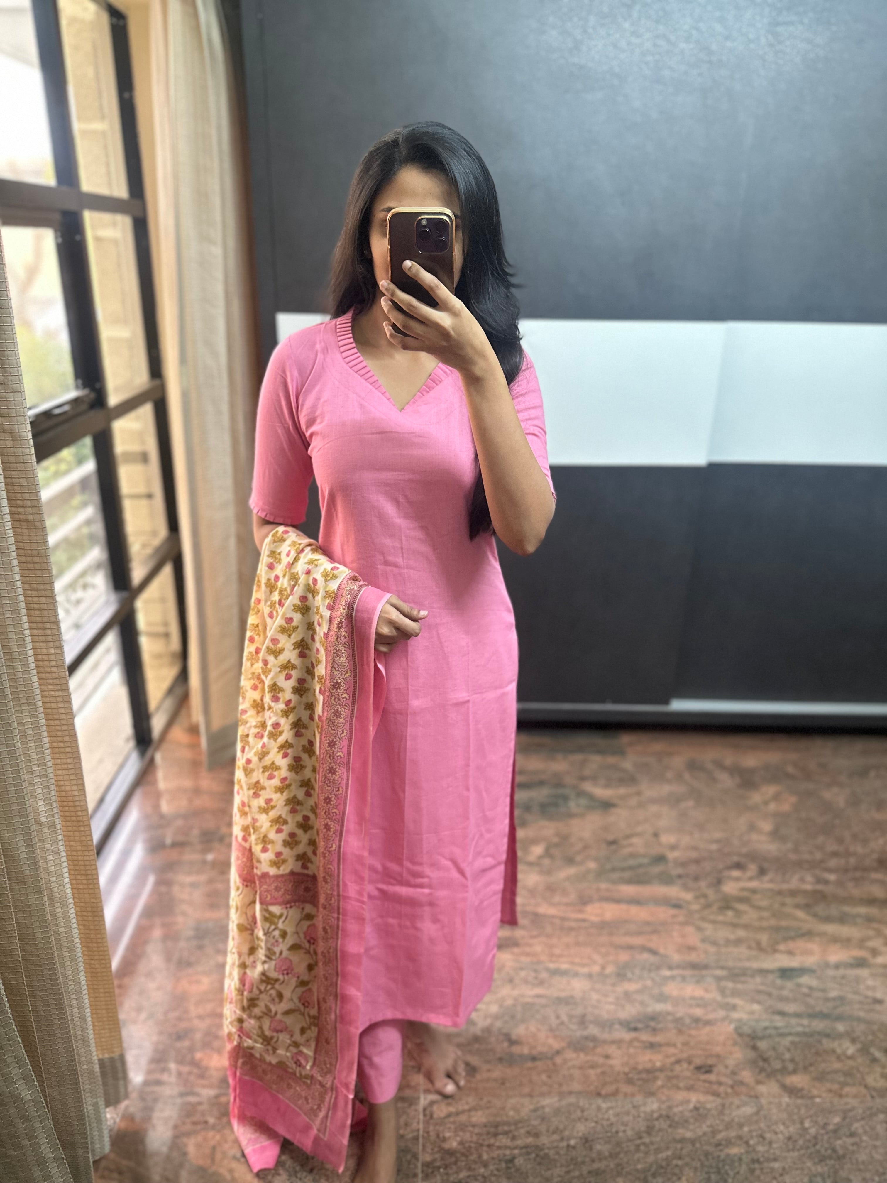 Baby Pink Cotton 3 piece Set