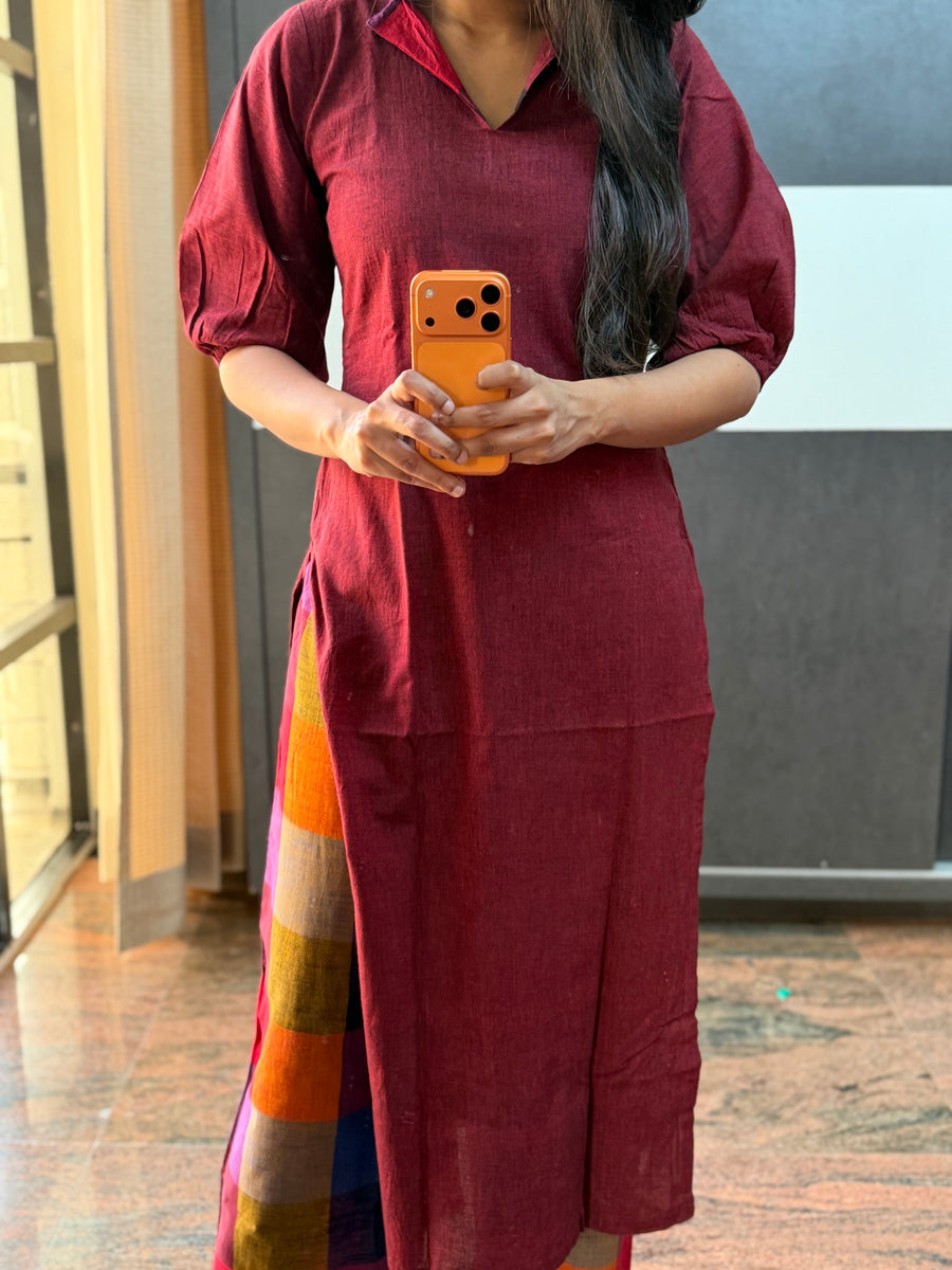 Maroon Top X Madras Kattam