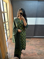 Vanaspathi Ajrakh 3 Piece set (Green)