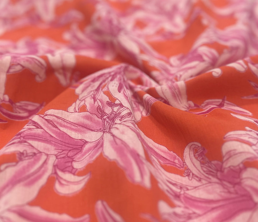 Orange Floral Cotton Kurta