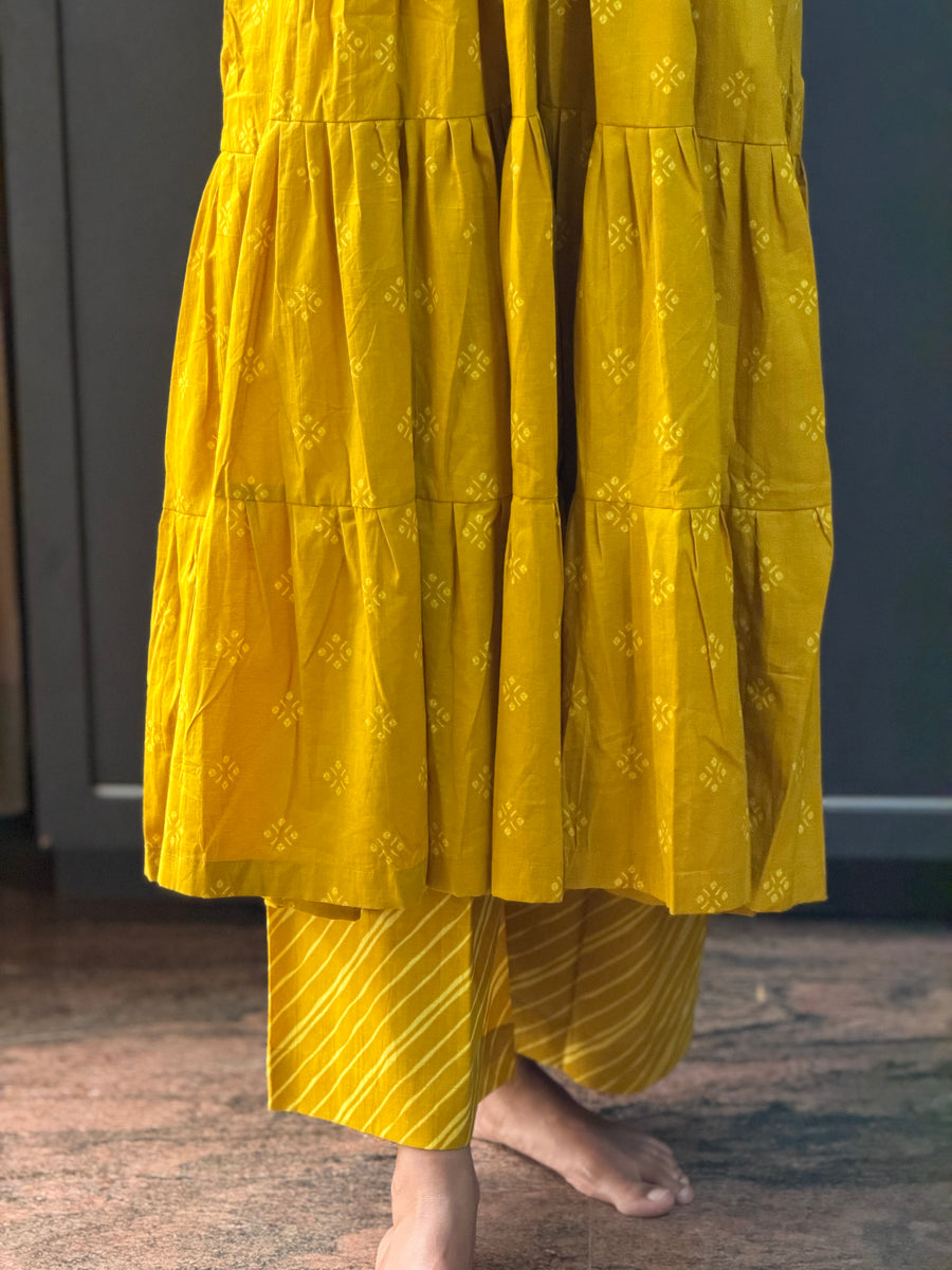 Yellow Panel Anarkali Set